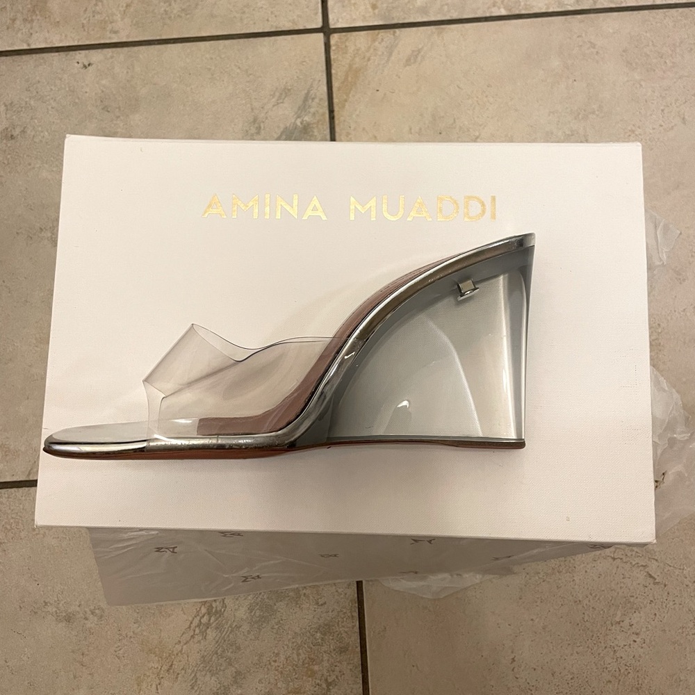 Amina Muaddi Lupita Glass Wedge